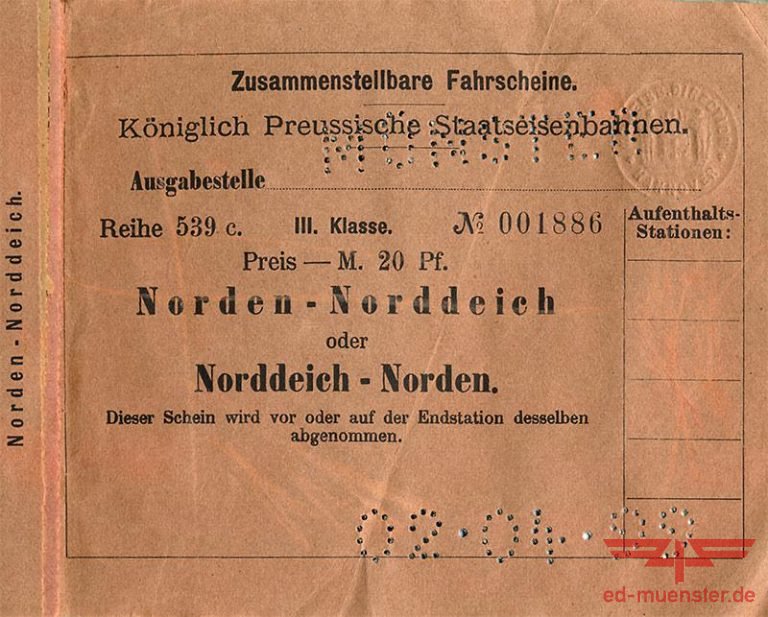 Fahrschein Norden - Norddeich 1899