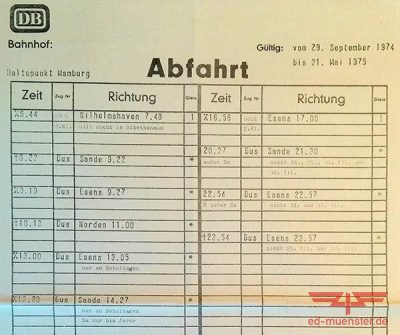 Mamburg 1974, Winterfahrplan